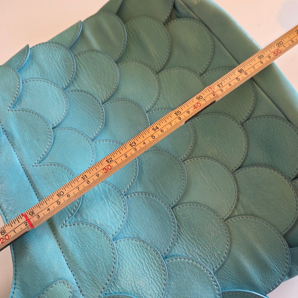 Cynthia Rowley Teal Blue Leather Scalloped Mermaid Scale Hobo Shoulder Bag - Picture 8 of 8